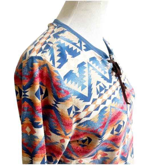 Chaps Denim Women’s Aztec Print Long Sleeve Vintage Soft Suede Lace Up V-Neck XL - Picture 6 of 10